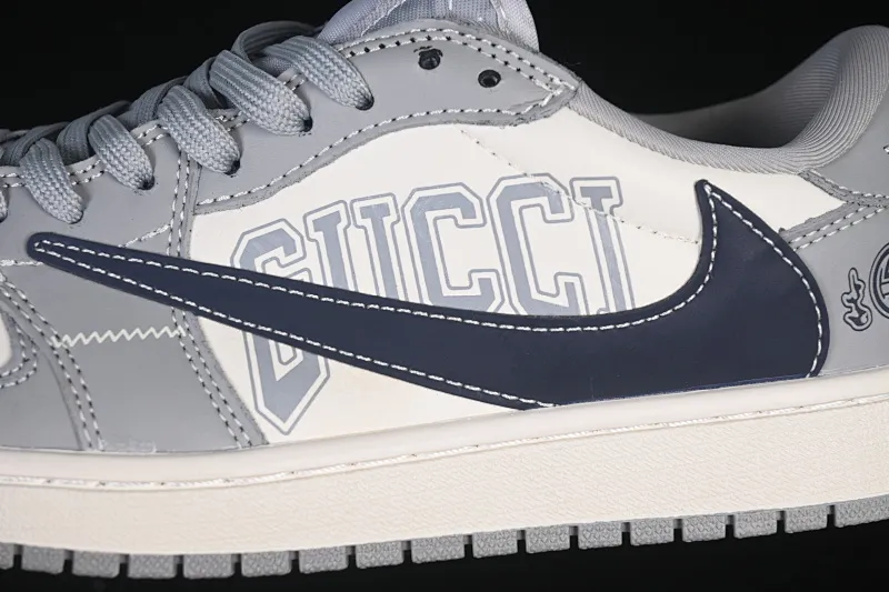 All categories Air Jordan Jordan series basketball shoes Air Jordan 1 Low High-end customized low-top sneakers Travis Scott x Fragment Design x Air Jordan 1 Low OG SP AJ1 Joe 1 Gucci joint smoke gray dark blue hook low-top cultural casual sneakers LD2025-023